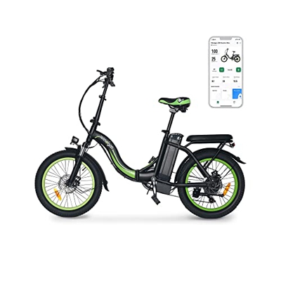 Windgoo E20 Urban Commuter Bicicleta eléctrica inteligente de 250 W, motor antideslizante, neumáticos de grasa de 20 x 3 pulgadas, soporte de aplicaci