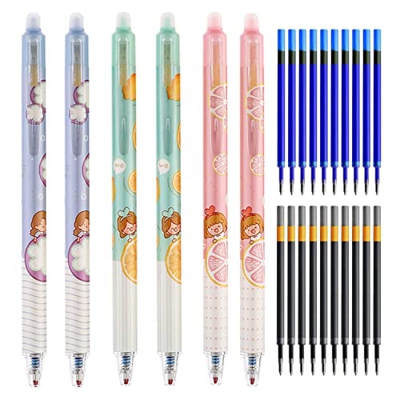 ZHIQIN 6 Piezas Bolígrafos de Gel Borrables con 20 Recambios 0.5mm Bolígrafo de Secado Rápido con Borrador para chica niños, estudiantes y adultos (Az