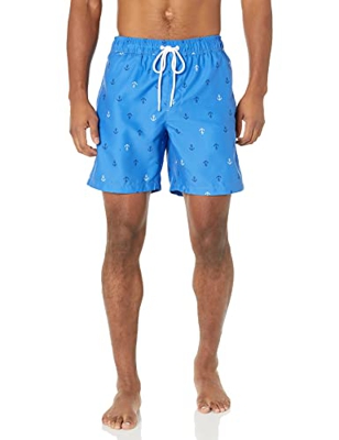 Amazon Essentials Bañador de Secado Rápido de 18 Cm Hombre, Estampado de Anclas, L