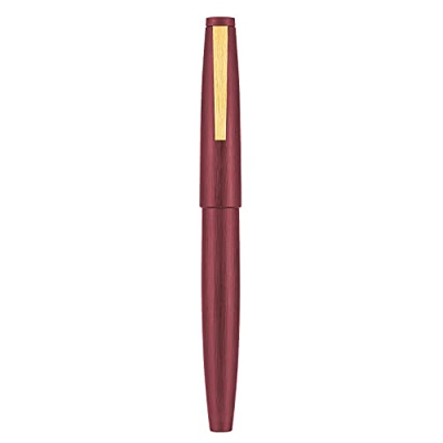 Jinhao 80 Pluma estilográfica cepillada de fibra roja vino con punta ultra fina con convertidor y bolsa pequeña para bolígrafo (clip dorado)