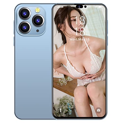 OYhmc i14proMax 8 GB RAM, 256 GB ROM 7800 mAh Batería de Larga duración Tres cámaras con AI 6.8 Pulgadas Smartphone Face ID Dual SIM,Blue,Large