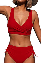 Joligiao Mujer Conjunto de Bikini Cintura Alta Fruncido Traje de Baño Dos Piezas Twisted Bañador de Baño Bikini Bottoms Control de Vientre Ropa de Pla características