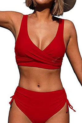 Joligiao Mujer Conjunto de Bikini Cintura Alta Fruncido Traje de Baño Dos Piezas Twisted Bañador de Baño Bikini Bottoms Control de Vientre Ropa de Pla