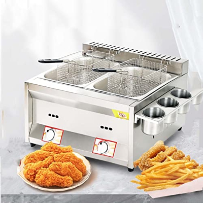 Freidora doble de 8L + 8L, freidora de gas de gran capacidad, cocina de acero inoxidable, freidora comercial de doble tanque, freidora doble, con cest