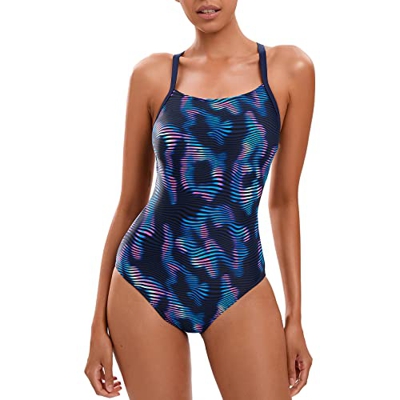 Veranobreeze Traje de baño de una Pieza con Estampado atlético para Mujer Traje de baño de Entrenamiento Racerback Traje de baño competitivo para Muje