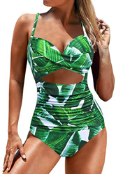 JFAN Traje de baño de una Pieza de Verano para Mujer con Cintura Estrecha y Soporte Cruzado para el Pecho（Verde，XL） en oferta