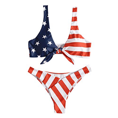 JewelryWe Bikini sexy para mujer, diseño de la bandera de Estados Unidos, push up, acolchado, talla S