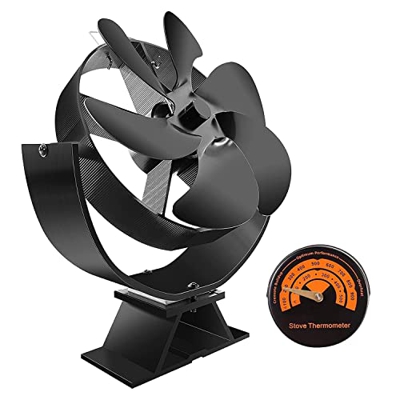 HUPYOMLER 6 Aspas, Ventilador de Chimenea, Ventilador de Estufa Alimentado por Calor, Ventilador de Chimenea Alimentado por Calor con TermóMetro