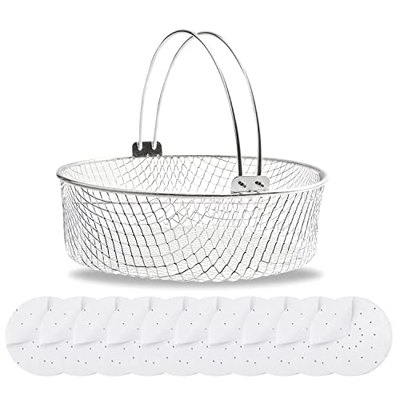 MAKIVI Cesta de freidora para cesta de vapor en para Ninja Foodi 6.5, 8Qt, cesta de freidora, cesta crujiente para freidora con asa