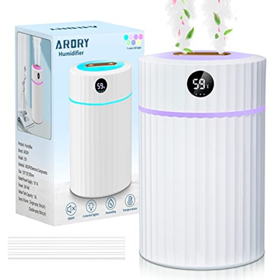 ARORY Humidificador, 1.8L 36H Humidificador Ultrasónico Bebes con Termohigrómetro y LED de 7 Colores, Apagado Automático Humidificador de Aromas ​Sile