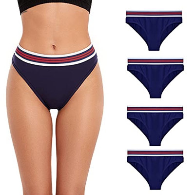 ZLYC Mujer Elástica Algodón Braguitas (Juego Azul de 4),S