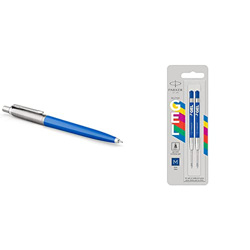 Parker 2084508 - Bolígrafo, color retro azul + recambios de tinta de gel | Recambios de tinta de gel azul | punta mediana (0,7 mm) | 2 unidades características