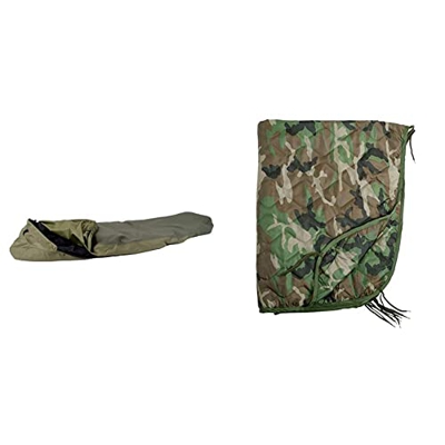 Mil-Tec Modular 3 LG Funda para Saco de Dormir, Hombres, Verde Oliva, Talla única & Manta Acolchada de Camping, diseño Militar, Estampado de Camuflaje