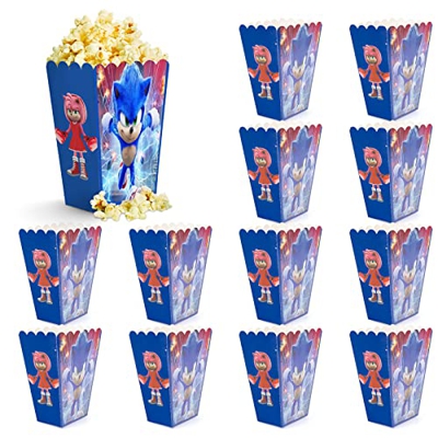 Cajas de Palomitas de maíz Sonic, 12 pcs Contenedor de Palomitas de maíz Sonic Bolsas de Dulces Bolsas de bocadillos Bolsas de Palomitas de maíz, Cele