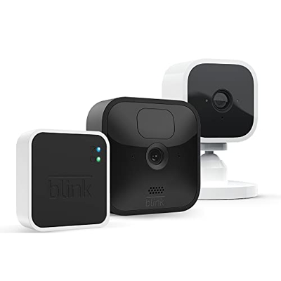 Blink Outdoor | Cámara de seguridad HD inalámbrica y resistente a la intemperie, 1 cámara + Blink Mini, Cámara de seguridad inteligente compacta, inte