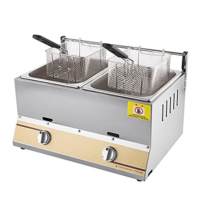 Freidora de Gas de encimera Comercial de 10L/20L con Cesta y Tapa, freidora Profunda de Gas, freidora de Patatas Fritas de Pollo para Patatas Fritas, 