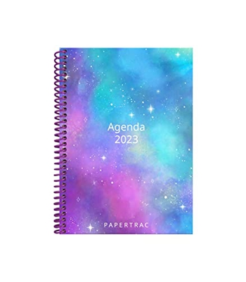 Papertrac - Agenda Enero 2023 Diciembre 2023 - Día Página - Encuadernación espiral - Tamaño 10x15 (A6) - Idiomas: Castellano, Inglés, Catalán, Euskera