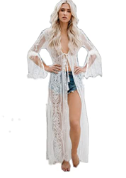Siyova Traje de baño de mujer de manga larga con estampado floral de ganchillo de encaje vestido de playa sexy elegante ver a través del cárdigan biki características