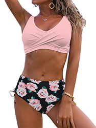 WINKEEY Traje de baño para Mujer Bikini de Playa de Verano Traje de baño de Talla Grande con Estampado Suave Sexy, Flor Negra Rosa M en oferta