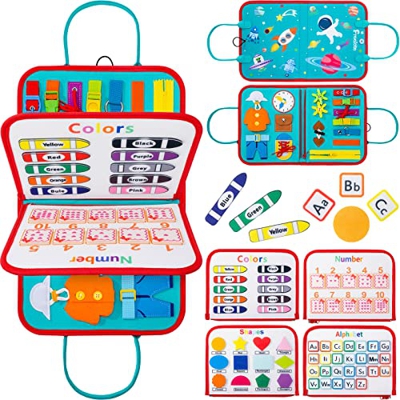 Freekite Busy Board para Niños, Juguete Sensorial Montessori de 4 Capas para niñas y niños de 2 3 4 5 6 años para Desarrollar Habilidades Motoras Fina