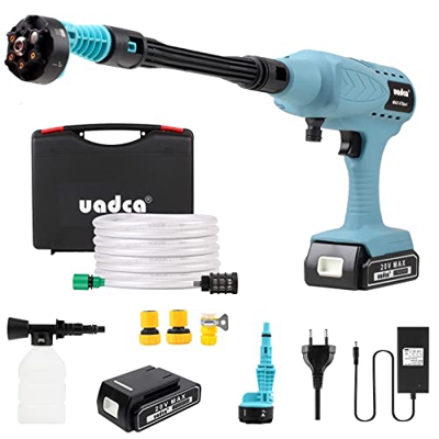 UADCA Limpiador de alta presión con batería de 20 V, portátil de alta presión con boquilla multipulverización 6 en 1, manguera de 5 m, lanza de extens