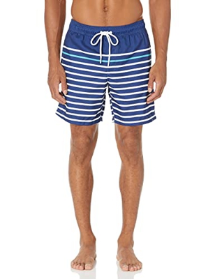 Amazon Essentials Bañador de Secado Rápido de 18 Cm Hombre, Azul, Rayas, M