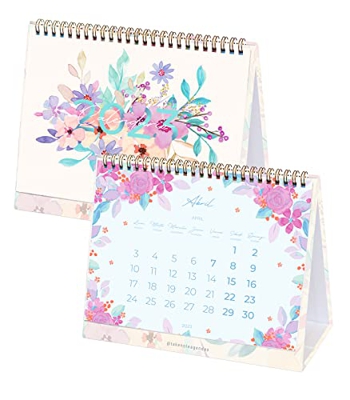 Takenote - Calendario de mesa Enero 2023 Diciembre 2023 - 26 páginas - Medidas: 23 x 18 cm - Bilingüe: Español - Inglés - Flores