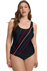 Ulla Popken, Alice - Bañador de Rayas para Mujer, Tallas Grandes, Negro en oferta