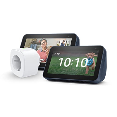Kit de Hogar digital: 2 Echo Show 5 (2.ª generación, modelo de 2021), Azul + Meross enchufe inteligente | Convierte tu casa en un Hogar digital y opti