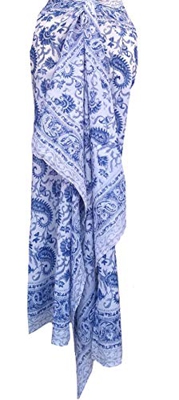 Rastogi Handicrafts 100% algodón con estampado de bloques de mano, pareo para mujer, traje de baño largo (73 x 44 pulgadas), Azul 3, L