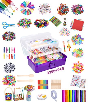 JOFLVA Manualidades Niños 5 6 7 8 Años,3200+pcs DIY Creativo Kit Manualidades Material, Limpiapipas, Pompoms, Varillas, Wiggle Eye, Cuentas, Lentejuel