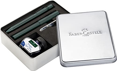 Faber-Castell 201532 Grip Edition - Set de regalo con pluma M bolígrafo XB, vaso de tinta 30 ml y convertidor de enchufe