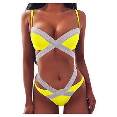Bikini Mujer Dos Piezas Ropa con Estampado de Lunares Push-Up Traje de baño con Lazo Acolchado Conjunto de Bikini de Playa Acolchado Bañador