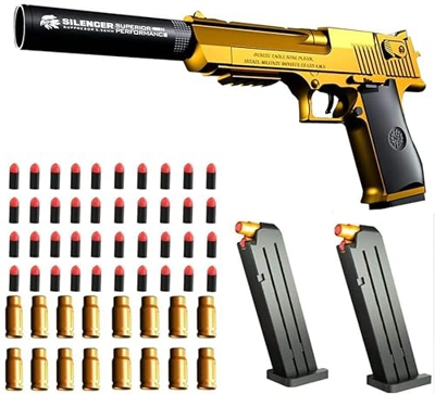 Pistola de Juguete,Toy Gun,Pistola para niños con silenciador,40 Dardos,para Entrenamiento de Seguridad o Juego (Oro)