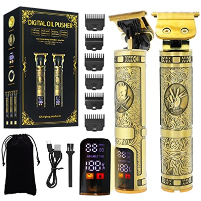 Máquina de Cortar Pelo Profesional, Cortapelos Eléctrico con Hoja T y Pantalla LED, Recortadora de Barba con 4 Peines-guía para Uso de Hogar y Peluque