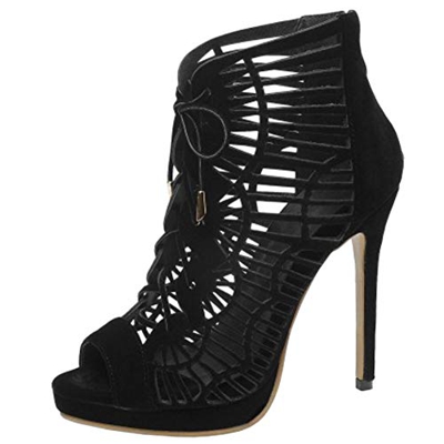 Ducarulan Moda High Top Sandalias Stiletto Tacon Alto Summer Botines Gladiator Sandalias Zipper Performance Zapatos Plataforma Party Heels Black Size 