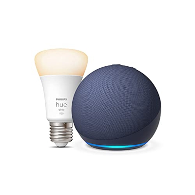 Nuevo Echo Dot (5.ª generación, modelo de 2022), Azul marino + Philips Hue White Bombilla Inteligente (E27), compatible con Alexa - Kit de inicio de H