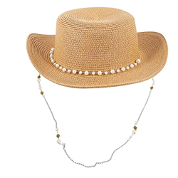 GALPADA Gorra Cadena Playa Mujer Caqui con Moda Parasol Aire Sombrero Plano Acampar Elegante Viaje Perla Tejido Ancho Verano para Paja Protección UV C en oferta
