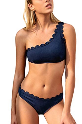 CUPSHE Conjunto de Bikini Asimétrico Traje de Baño de Dos Piezas, M