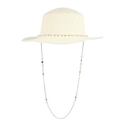 Adorainbow Creativo Correa Cadena Perla Portátil Elegante Moda Sombrero Plano Mujer Amplio Viaje Aire UV Camping Top Tejido Gorra Playa Verano para An