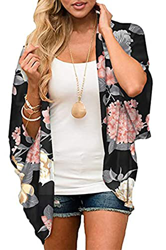 Yutdeng Cárdigans Kimono Mujer Camisolas Casual Gosa Floral Pareos Playa Verano 3/4 Tops Blusa Suelta Boho Bikini Cover Up Caftan Playa Mujer Chal Ver características