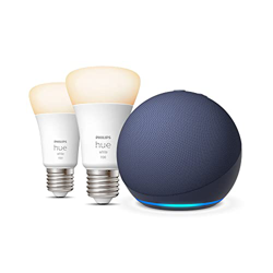 Nuevo Echo Dot (5.ª generación, modelo de 2022), Azul marino + Philips Hue White Bombilla Inteligente (E27), Pack de 2, compatible con Alexa - Kit de  en oferta