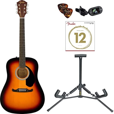Fender FA-125 Dreadnought WN Sunburst Pack Guitarra Acústica (Guitarra + Soporte + afinador + Cuerdas Extra)