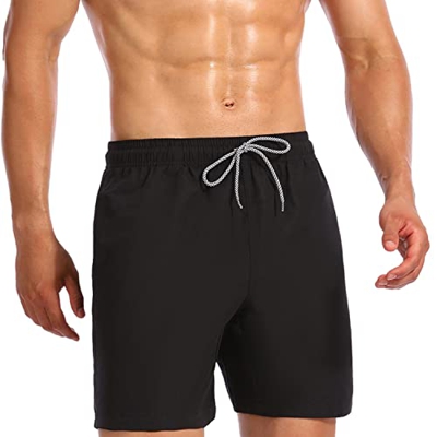 Biwisy Bañador para hombre de secado rápido, pantalones cortos de playa, pantalones cortos de surf, con bolsillo con cordón, Schwarz, XL