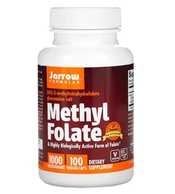 Jarrow Formulas, Methyl Folate (5-MTHF), 1.000mcg, Ácido Fólico, 100 Cápsulas veganas, Probado en Laboratorio, Sin Gluten, Vegetariano, Sin Soja, No G