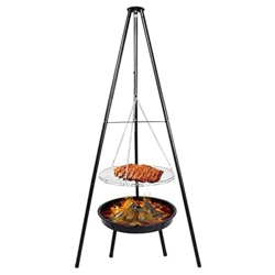 Trípode parrilla, trípode de cocina de carbón de leña al aire libre barbacoas de fuego con 161 cm de altura ajustable cadena giratoria parrilla colgan características