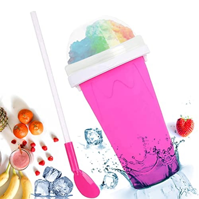 HDZWW Magic Slushy Maker Squeeze Cup,Slush Cups Slushy Maker Cup,DIY Homemade Smoothie Cup Frozen Drink Cup,2 en 1 Straw And Spoon,Portable Squeeze Ic