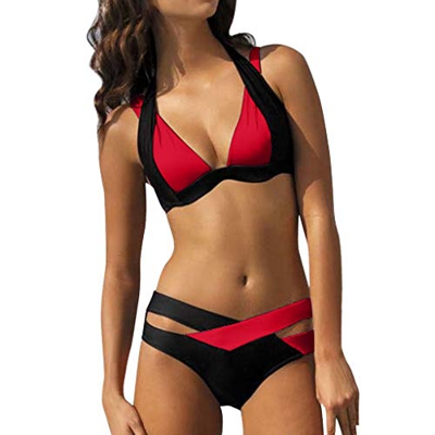 riou Conjuntos de Bikini para Mujer Cintura Alta con Relleno Tops de Bikini Mujeres Halter TirantesTops y Braguitas 2 Piezas Dividido BañAdores Beachw