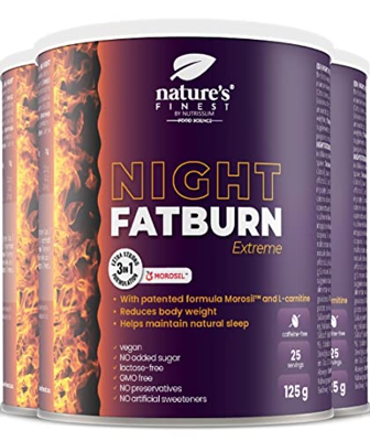 Nature's Finest by Nutrisslim Night FatBurn Extreme | Quemagrasas 4en1 para la noche con Morosil | Vegano, sin OMG, sin azúcar, sin cafeína ni lactosa