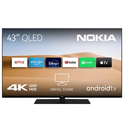 Nokia Smart TV - 43 Pulgadas (108 cm) Android TV (QLED 4K UHD, Dolby Vision, HDR10, DVB-C/S2/T2, Netflix, Prime Video, Disney)